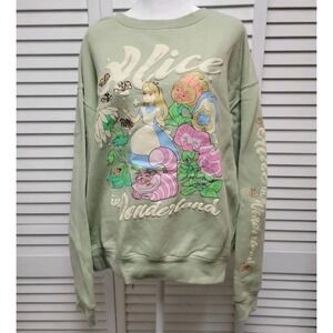 XL DISNEY Alice In Wonderland Sweatshirt Sage Green - Embroidery & Puff Letters